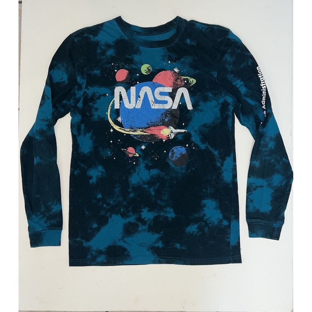 V FifthSun NASA Tie Dye Graphic T Shirt Men's M Galaxy Blue Black Long Sleeve